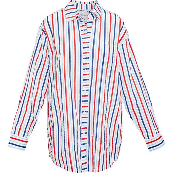 Addison Bay Naples Dress Americana Stripe Seersucker Shirt Coverup - Size XL - Picture 4 of 14